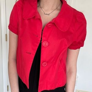 Super cute red short puff sleeve blazer with big buttons. NWT. Never worn before